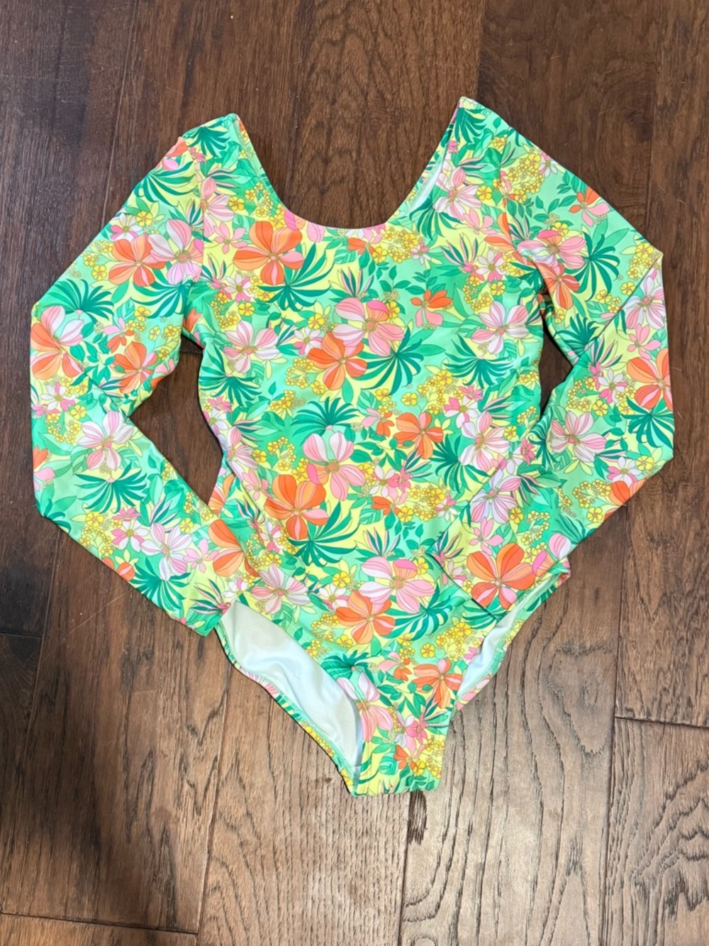 Art Class Green Orange Pink Tropical Floral Swimsuit Surf Suit Girls XL 14